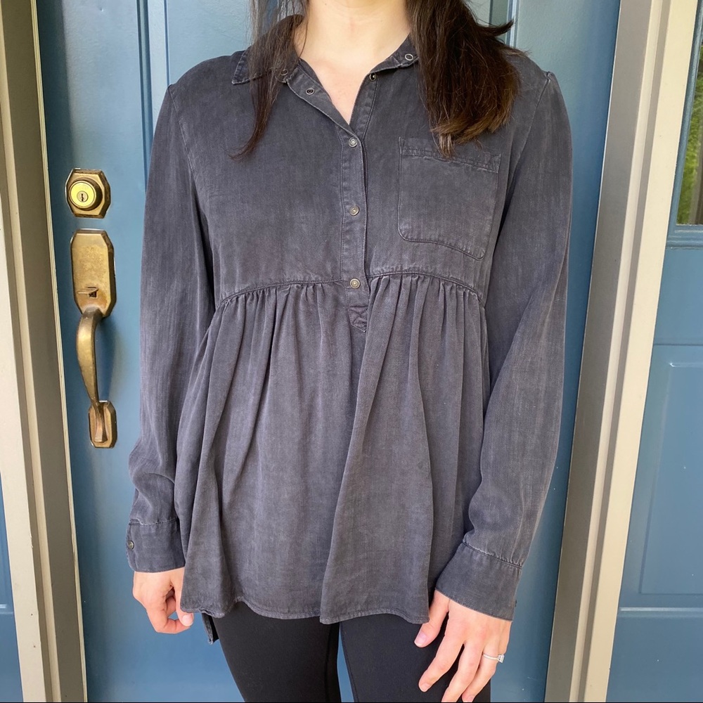 Zara Flowy Charcoal Denim Button Down